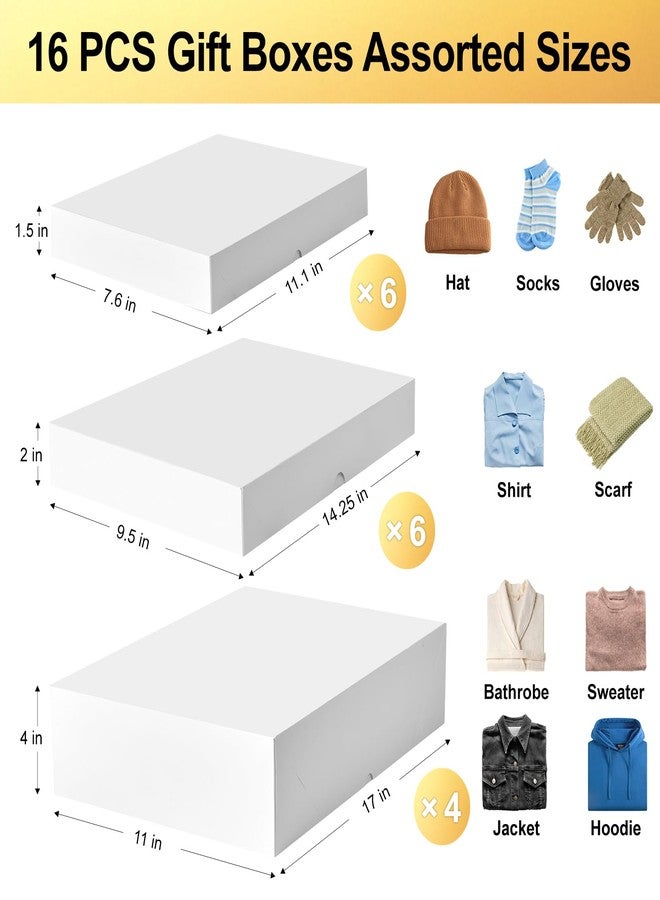 Ocmoiy 16 Pack White Gift Boxes with Lids, Assorted Sizes (6 Small 11", 6 Medium 14", 4 Large 17") Gift Boxes for Presents, Extra Deep Auto Pop-Up Christmas Box for Wrapping Clothes Robe Shirt Sweater - Image 2